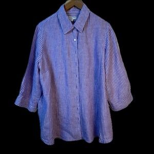 Coldwater Creek Women Linen 3/4 Sleeve Button Down Shirt Sz 1X: 16-18 Breathable